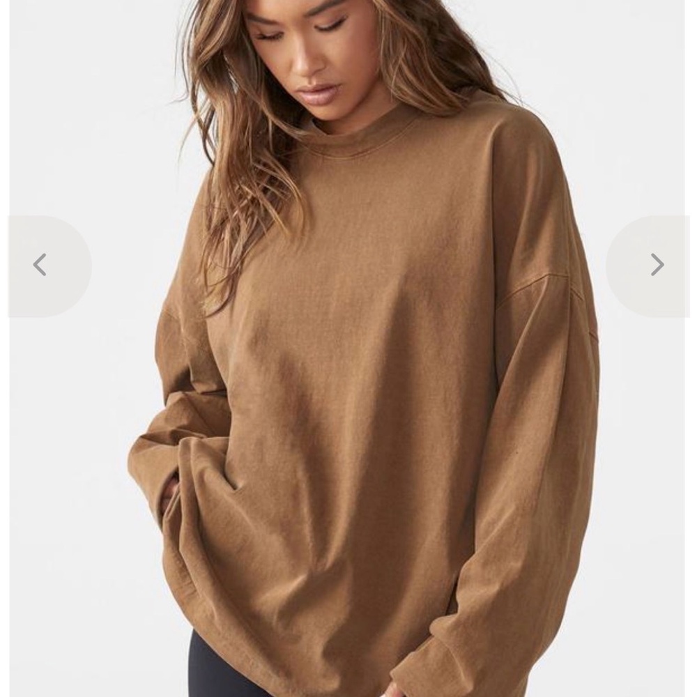 Joah Brown Vintage Cotton Oversized Long Sleeve - Toast